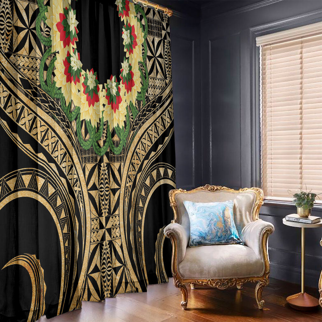 Grunge Gold Tonga Ngatu Kahoa Lei Window Curtain LT14 - Polynesian Pride