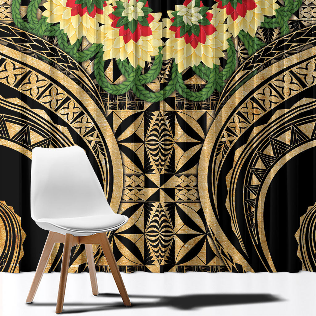 Grunge Gold Tonga Ngatu Kahoa Lei Window Curtain LT14 - Polynesian Pride