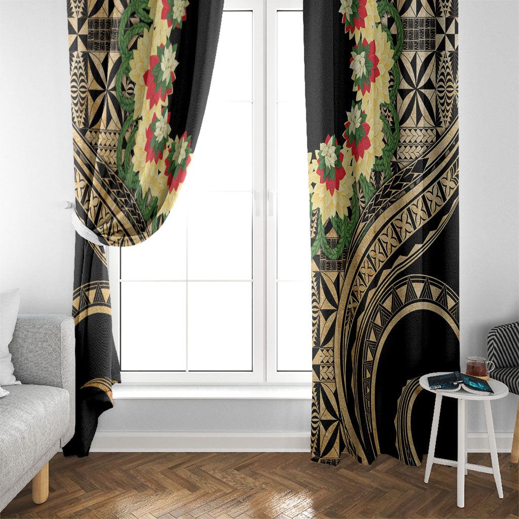 Grunge Gold Tonga Ngatu Kahoa Lei Window Curtain LT14 - Polynesian Pride