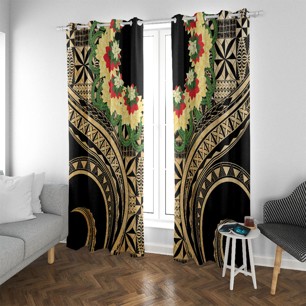 Grunge Gold Tonga Ngatu Kahoa Lei Window Curtain LT14 With Grommets Gold - Polynesian Pride