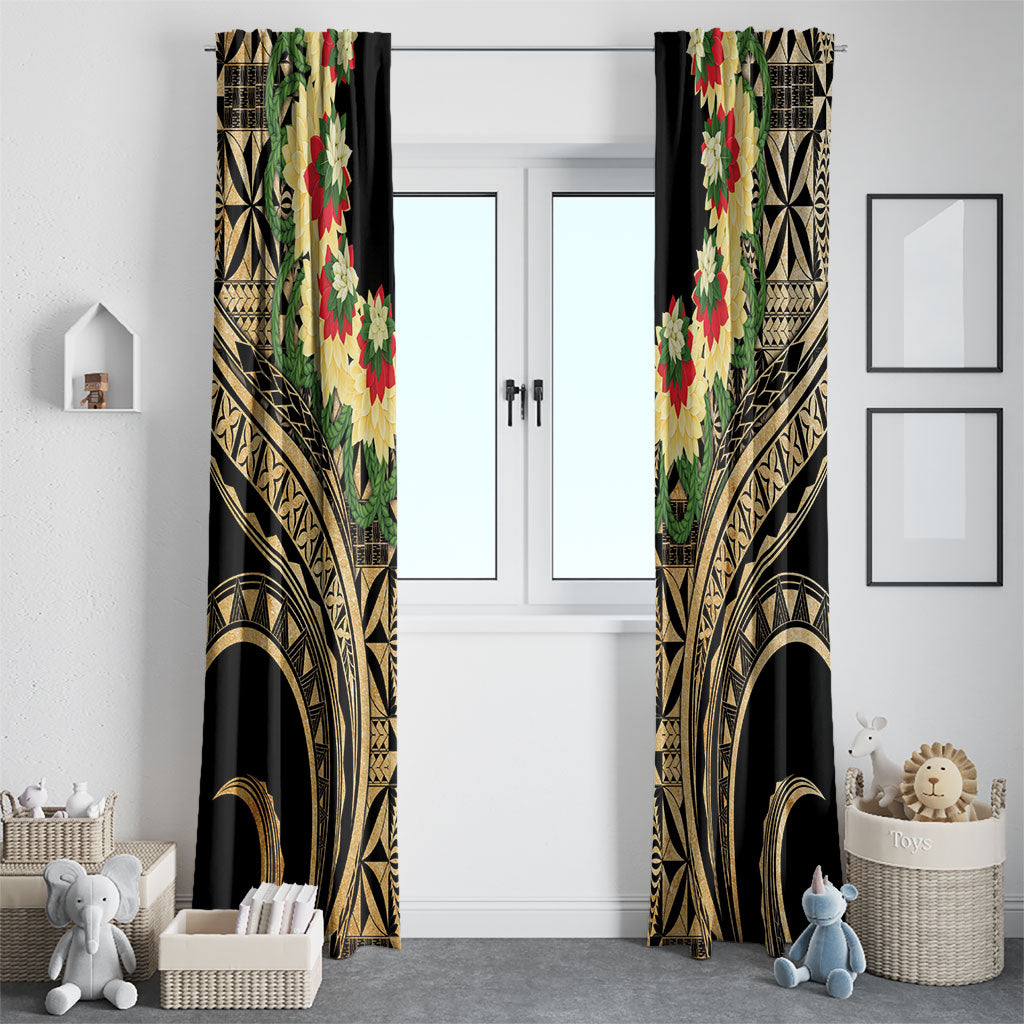 Grunge Gold Tonga Ngatu Kahoa Lei Window Curtain LT14 - Polynesian Pride
