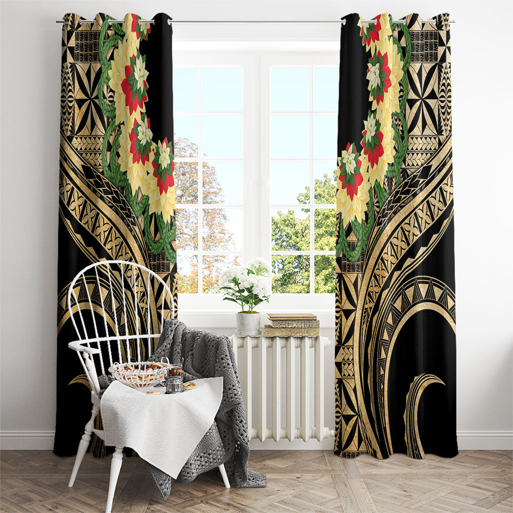 Grunge Gold Tonga Ngatu Kahoa Lei Window Curtain LT14 - Polynesian Pride