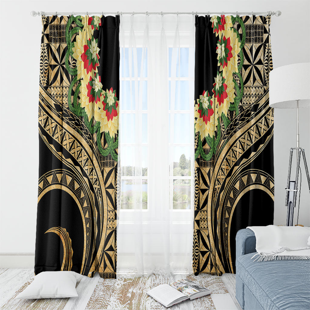 Grunge Gold Tonga Ngatu Kahoa Lei Window Curtain LT14 - Polynesian Pride