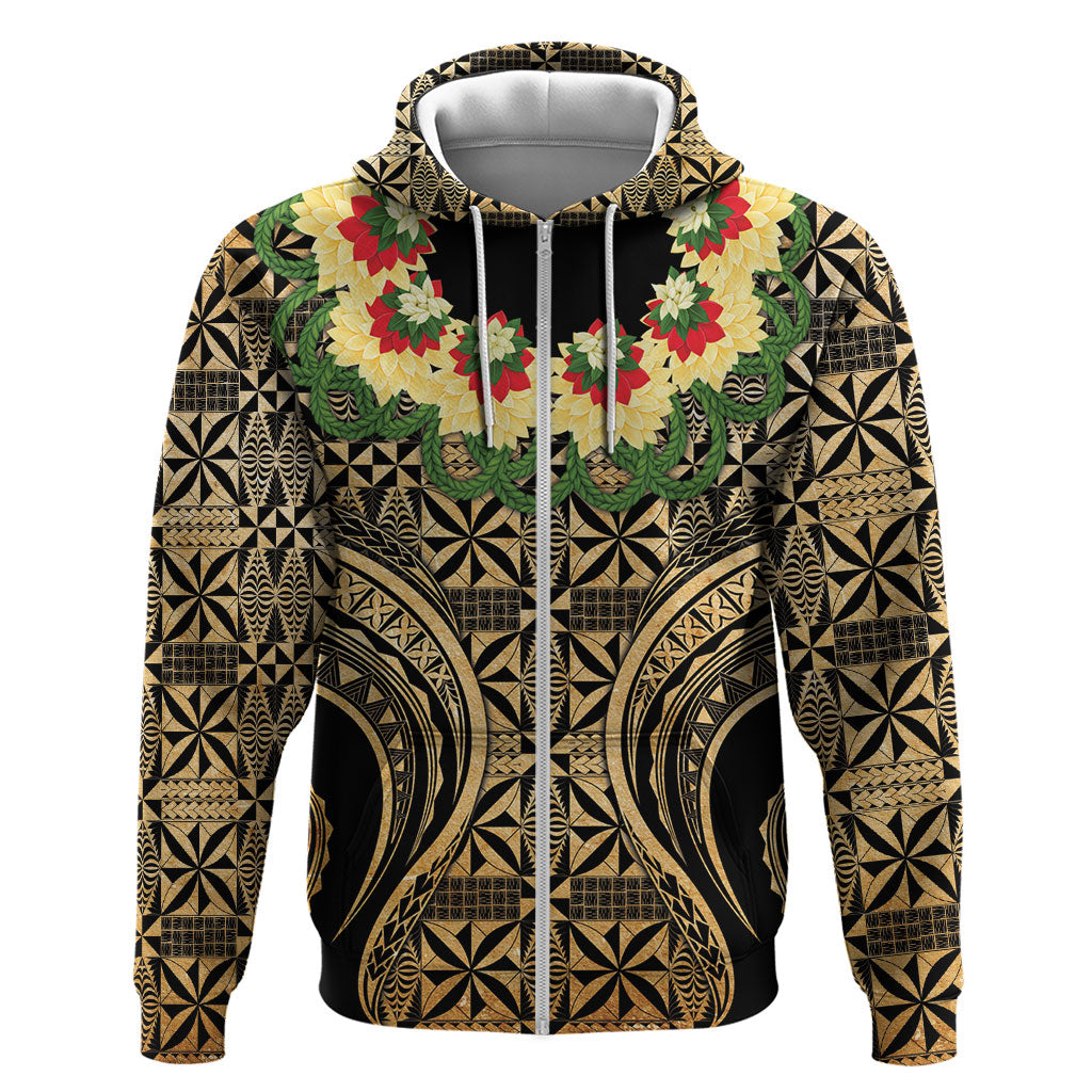 Grunge Gold Tonga Ngatu Kahoa Lei Zip Hoodie LT14 Zip Hoodie Gold - Polynesian Pride