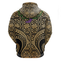 Grunge Gold Tonga Ngatu Kahoa Lei Zip Hoodie LT14 - Polynesian Pride