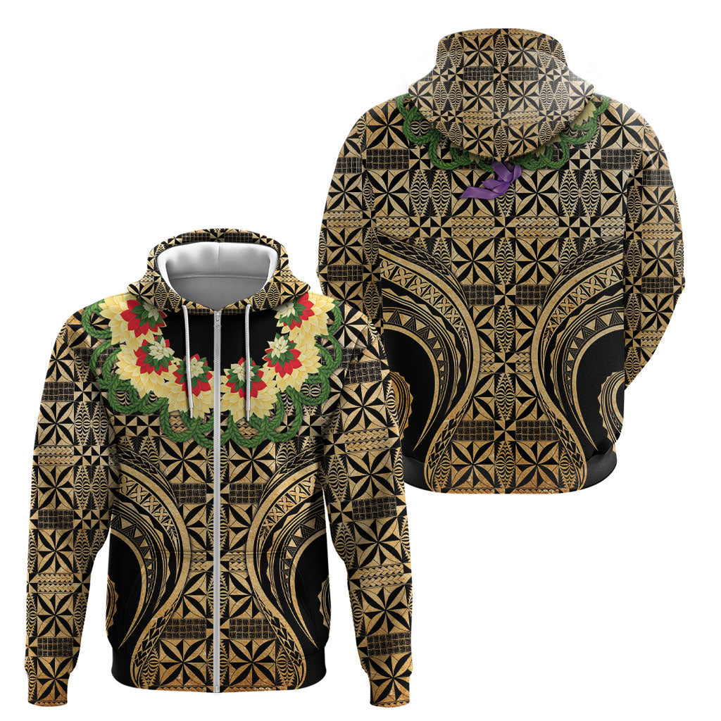 Grunge Gold Tonga Ngatu Kahoa Lei Zip Hoodie LT14 - Polynesian Pride