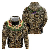 Grunge Gold Tonga Ngatu Kahoa Lei Zip Hoodie LT14 - Polynesian Pride