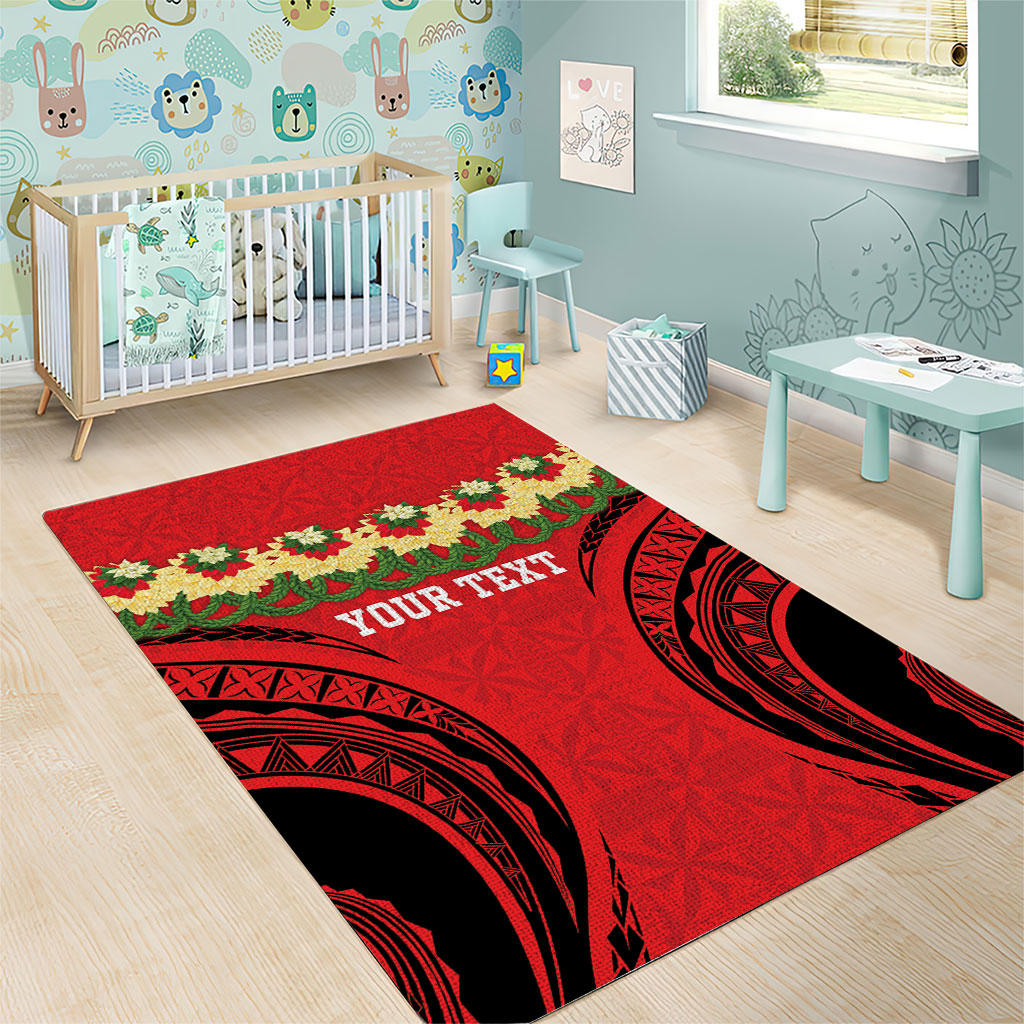 Personalised Red Tonga Ngatu Kahoa Lei Area Rug LT14 - Polynesian Pride
