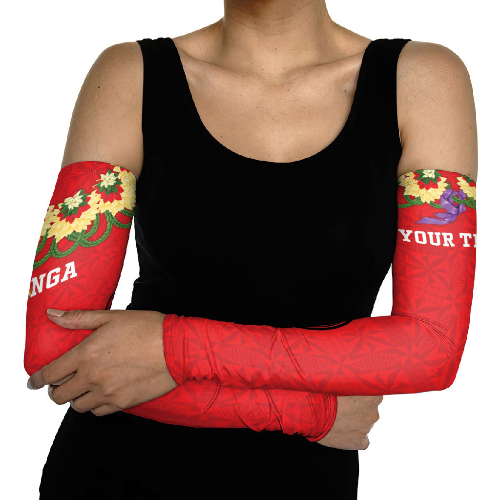 Personalised Red Tonga Ngatu Kahoa Lei Arm Sleeves LT14 - Polynesian Pride