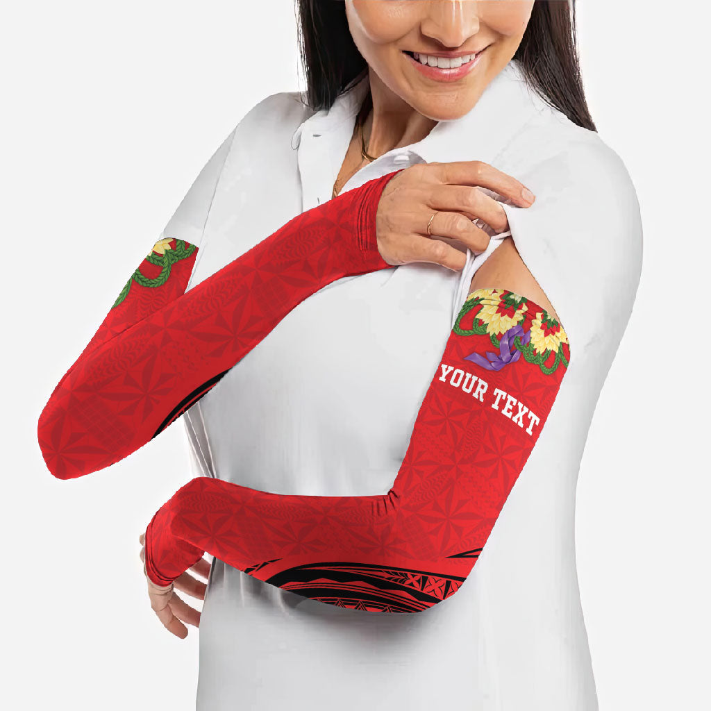 Personalised Red Tonga Ngatu Kahoa Lei Arm Sleeves LT14 - Polynesian Pride