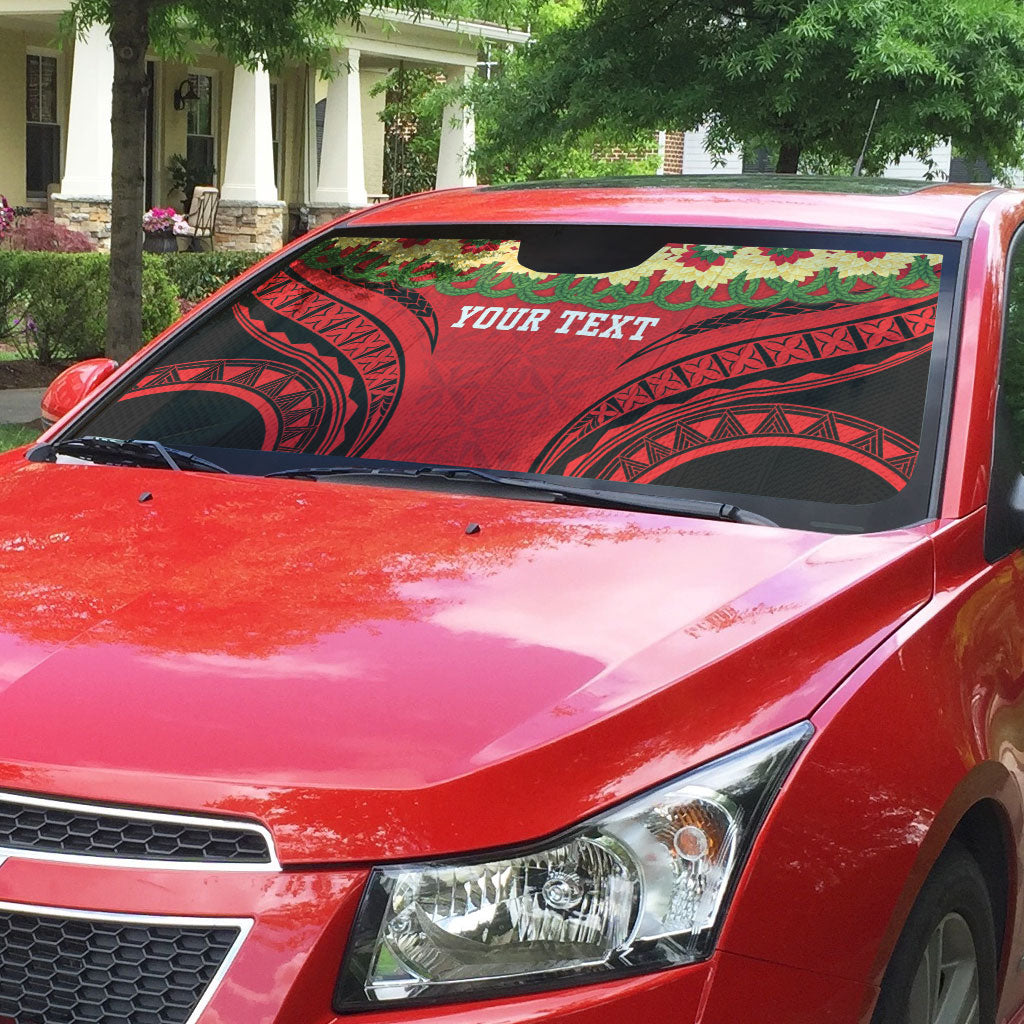 Personalised Red Tonga Ngatu Kahoa Lei Auto Sun Shade LT14 - Polynesian Pride