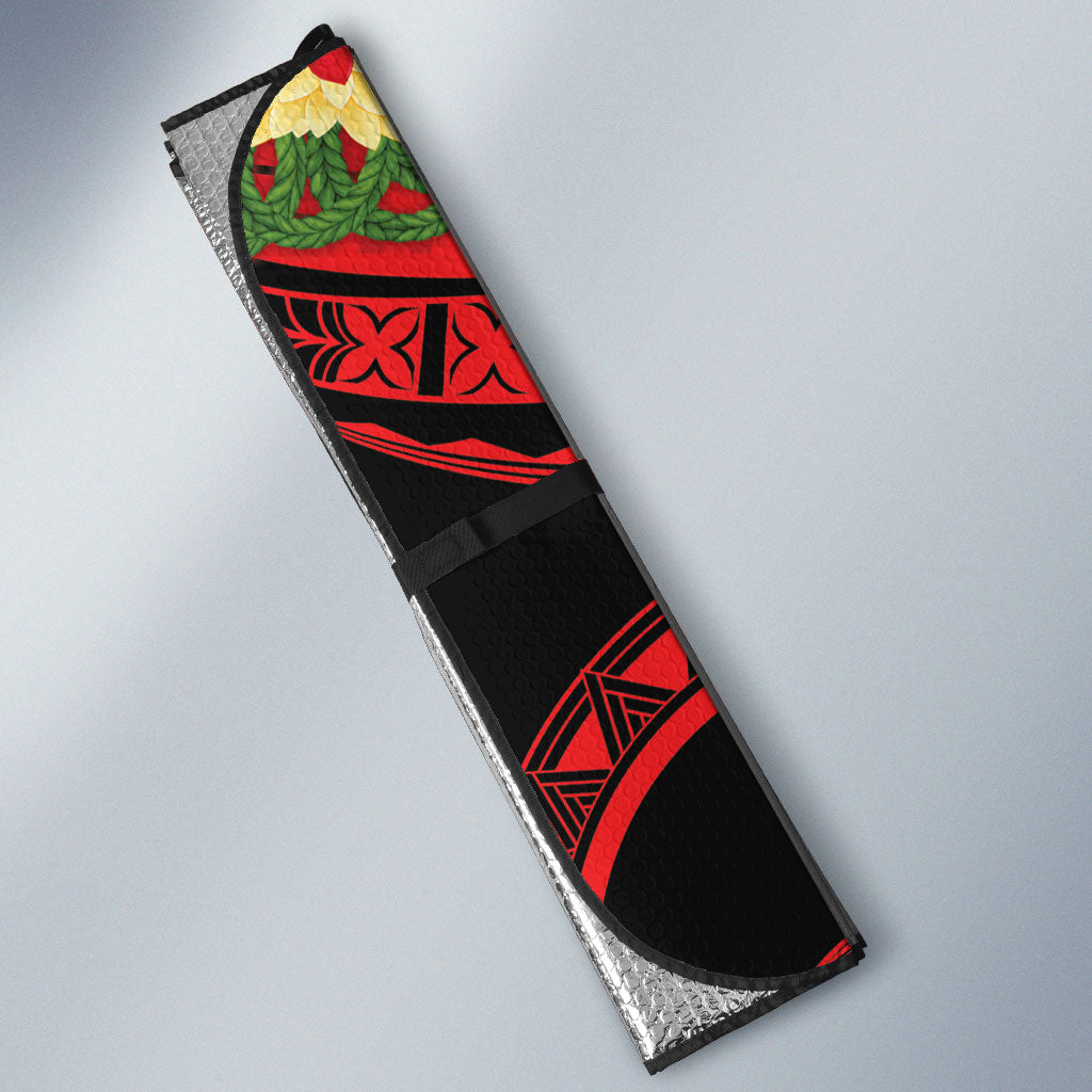 Personalised Red Tonga Ngatu Kahoa Lei Auto Sun Shade LT14 - Polynesian Pride