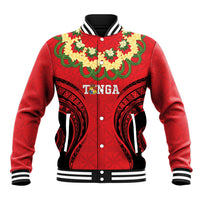 Personalised Red Tonga Ngatu Kahoa Lei Baseball Jacket LT14 Unisex Red - Polynesian Pride
