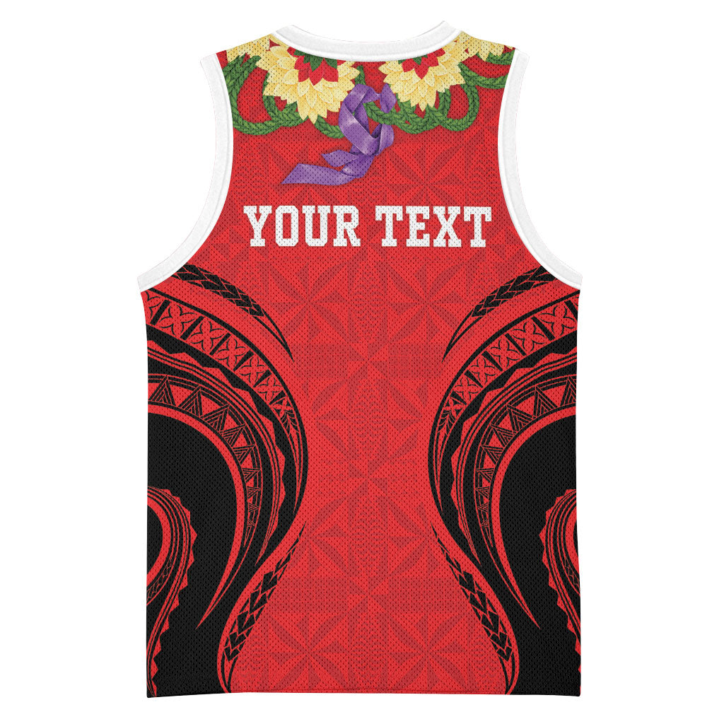 Personalised Red Tonga Ngatu Kahoa Lei Basketball Jersey LT14 - Polynesian Pride
