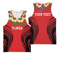 Personalised Red Tonga Ngatu Kahoa Lei Basketball Jersey LT14 - Polynesian Pride