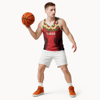 Personalised Red Tonga Ngatu Kahoa Lei Basketball Jersey LT14 - Polynesian Pride