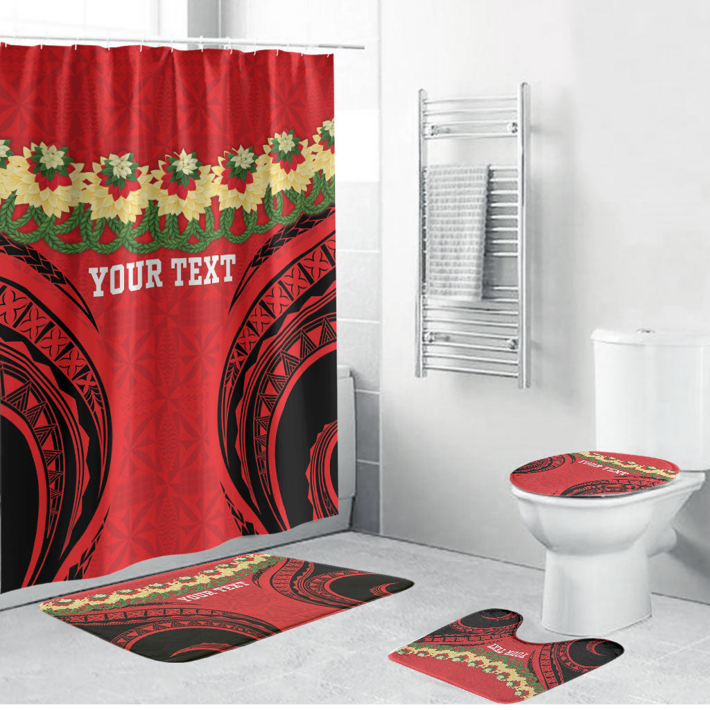 Personalised Red Tonga Ngatu Kahoa Lei Bathroom Set LT14 Bathroom Set (4 pcs) Red - Polynesian Pride