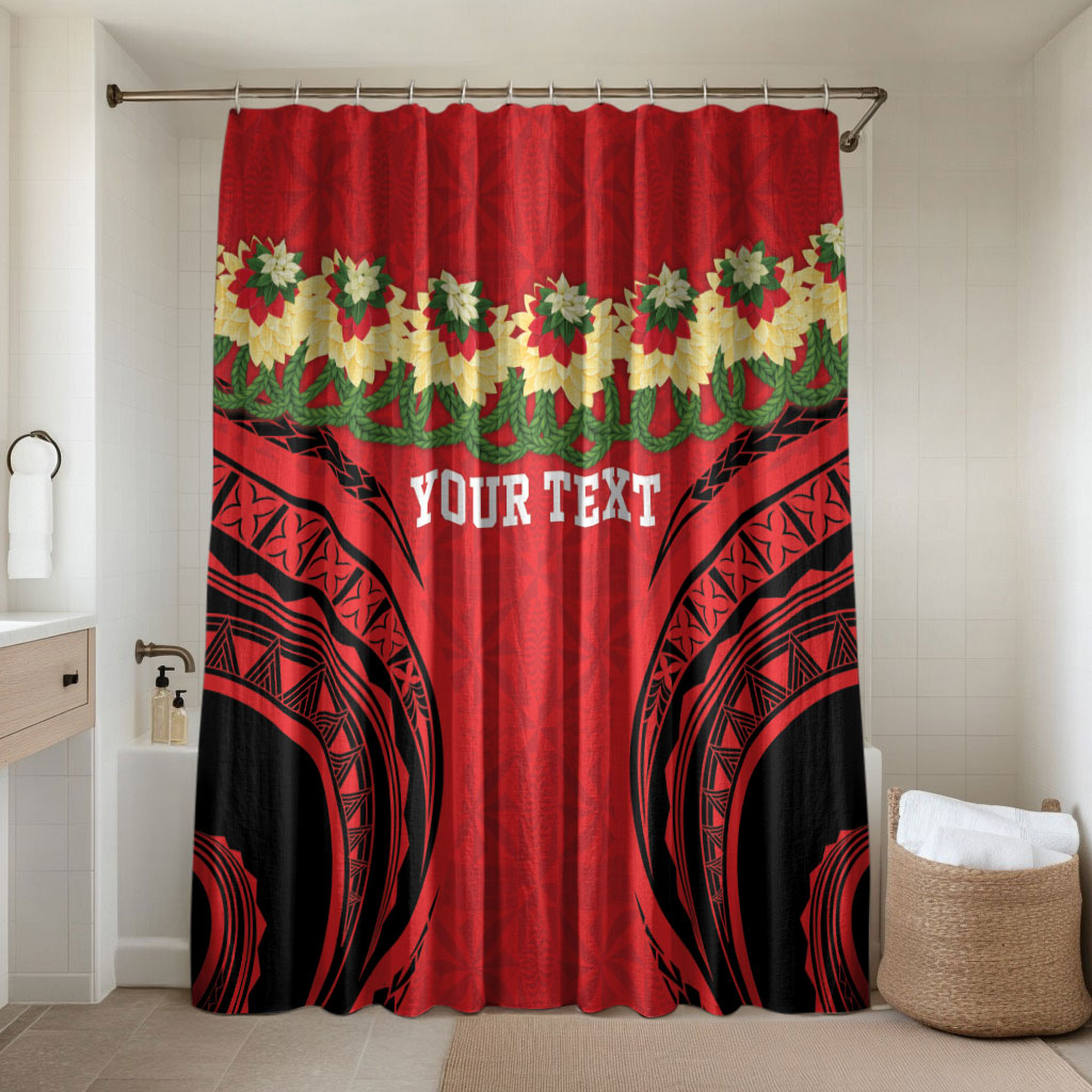 Personalised Red Tonga Ngatu Kahoa Lei Bathroom Set LT14 Shower Curtain Only Red - Polynesian Pride