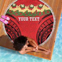 Personalised Red Tonga Ngatu Kahoa Lei Beach Blanket LT14 - Polynesian Pride