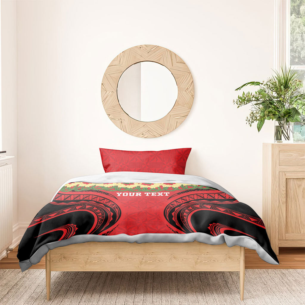 Personalised Red Tonga Ngatu Kahoa Lei Bedding Set LT14 - Polynesian Pride