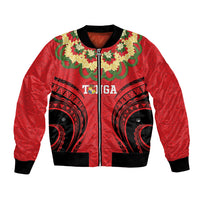 Personalised Red Tonga Ngatu Kahoa Lei Bomber Jacket LT14 Unisex Red - Polynesian Pride