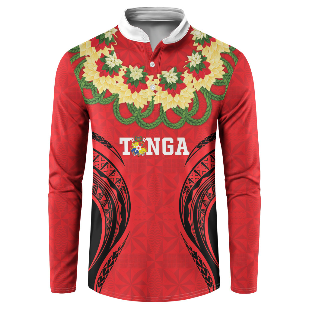 Personalised Red Tonga Ngatu Kahoa Lei Button Sweatshirt LT14 Red - Polynesian Pride