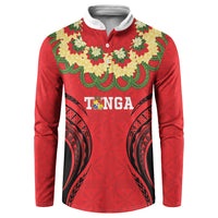 Personalised Red Tonga Ngatu Kahoa Lei Button Sweatshirt LT14 Red - Polynesian Pride