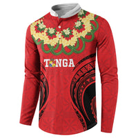 Personalised Red Tonga Ngatu Kahoa Lei Button Sweatshirt LT14 - Polynesian Pride