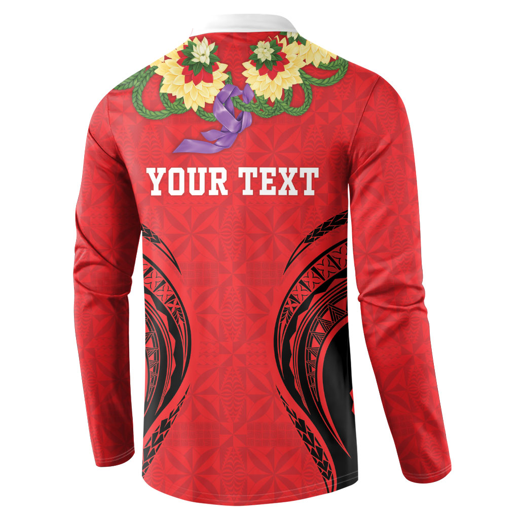 Personalised Red Tonga Ngatu Kahoa Lei Button Sweatshirt LT14 - Polynesian Pride