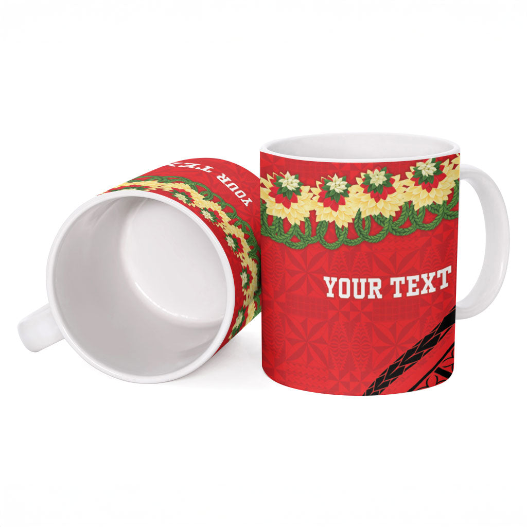 Personalised Red Tonga Ngatu Kahoa Lei Ceramic Mug LT14 - Polynesian Pride