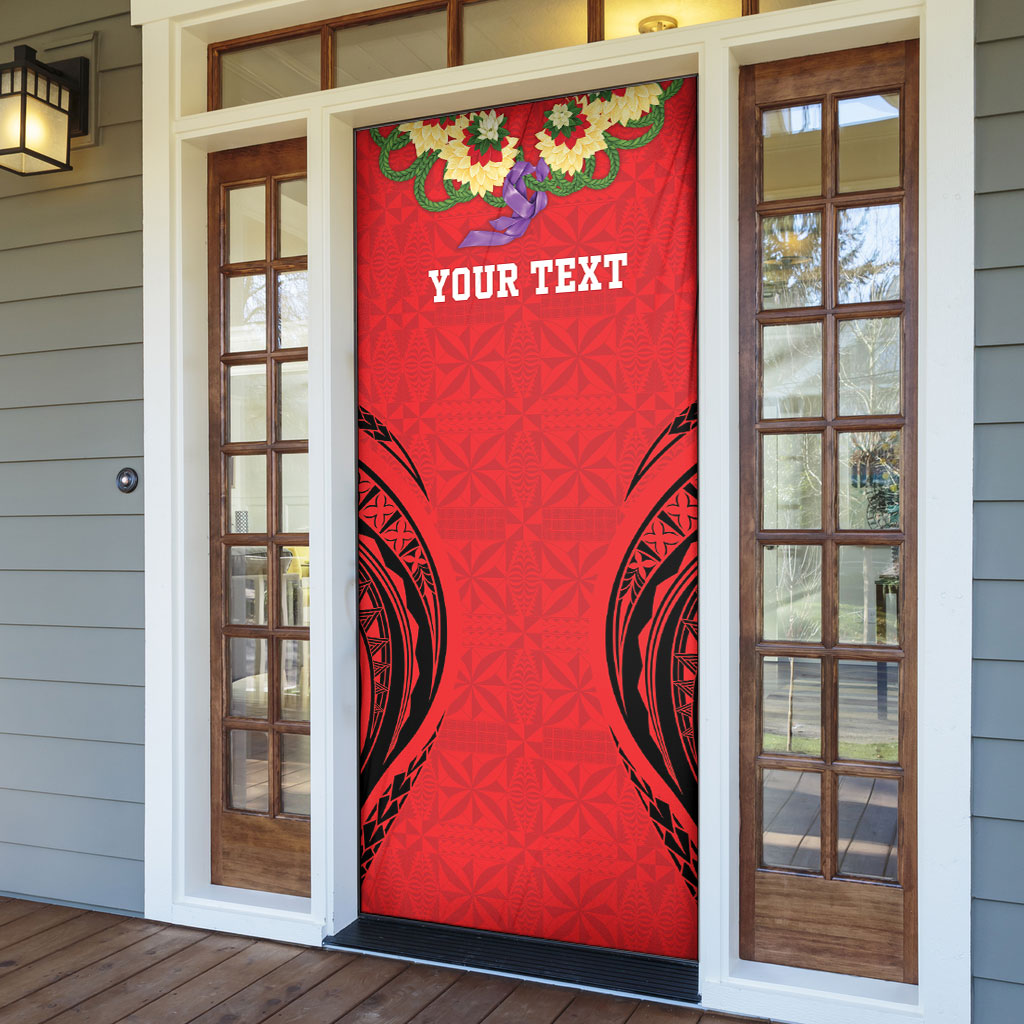 Personalised Red Tonga Ngatu Kahoa Lei Door Cover LT14 - Polynesian Pride
