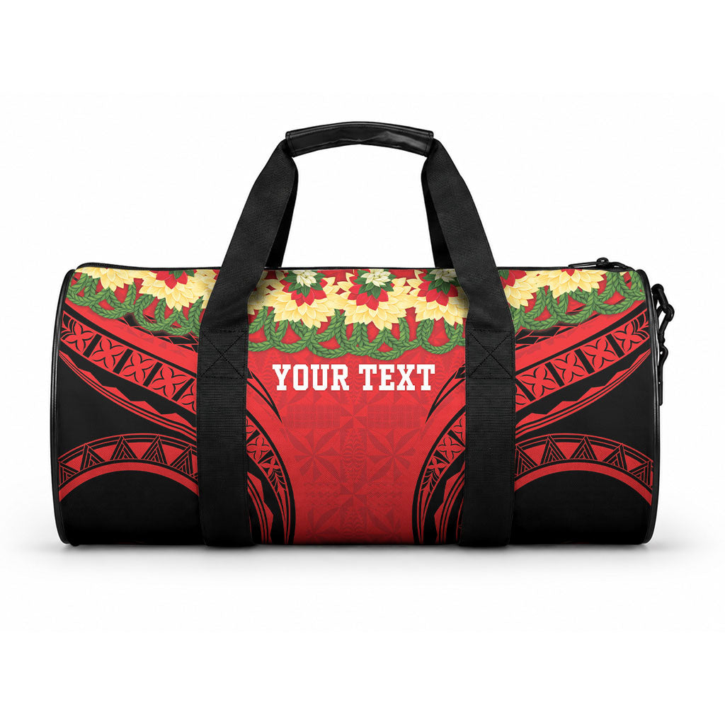 Personalised Red Tonga Ngatu Kahoa Lei Duffle Bag LT14 One size Red - Polynesian Pride