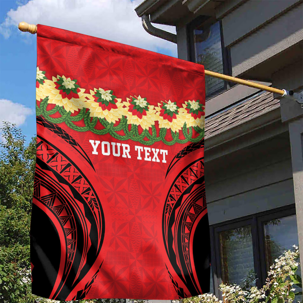 Personalised Red Tonga Ngatu Kahoa Lei Garden Flag LT14 - Polynesian Pride