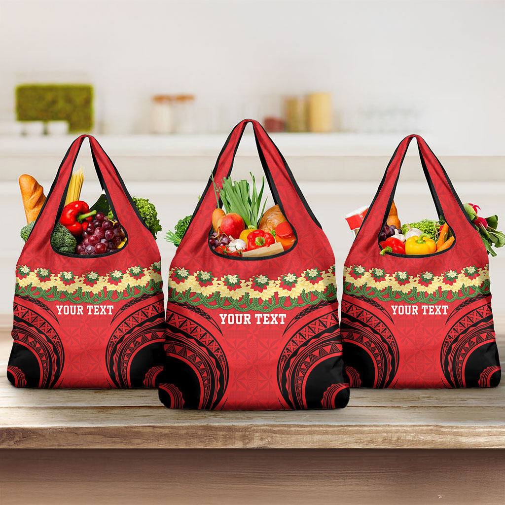 Personalised Red Tonga Ngatu Kahoa Lei Grocery Bag LT14 3-pack One Size Red - Polynesian Pride