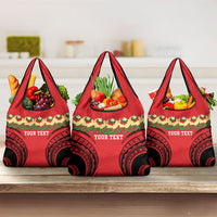 Personalised Red Tonga Ngatu Kahoa Lei Grocery Bag LT14 3-pack One Size Red - Polynesian Pride