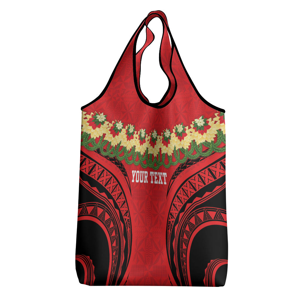 Personalised Red Tonga Ngatu Kahoa Lei Grocery Bag LT14 - Polynesian Pride