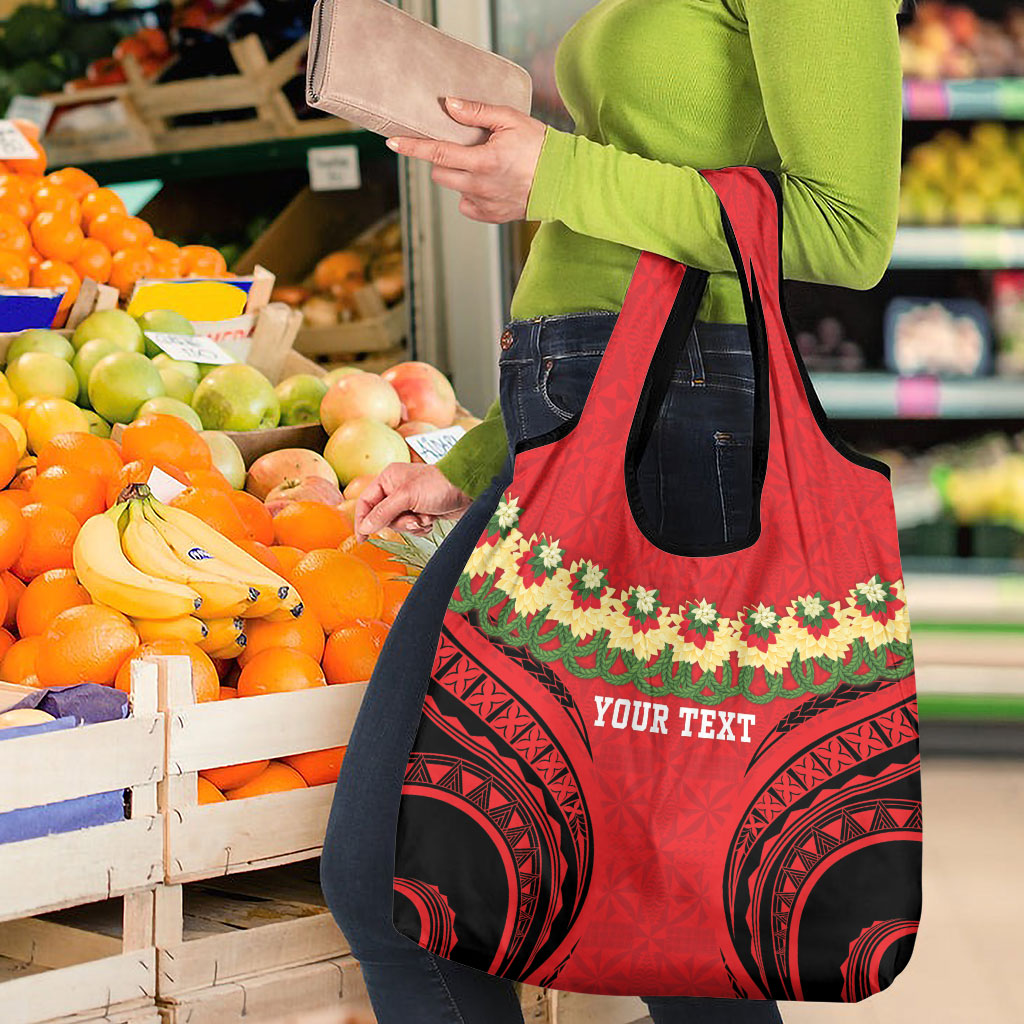 Personalised Red Tonga Ngatu Kahoa Lei Grocery Bag LT14 - Polynesian Pride