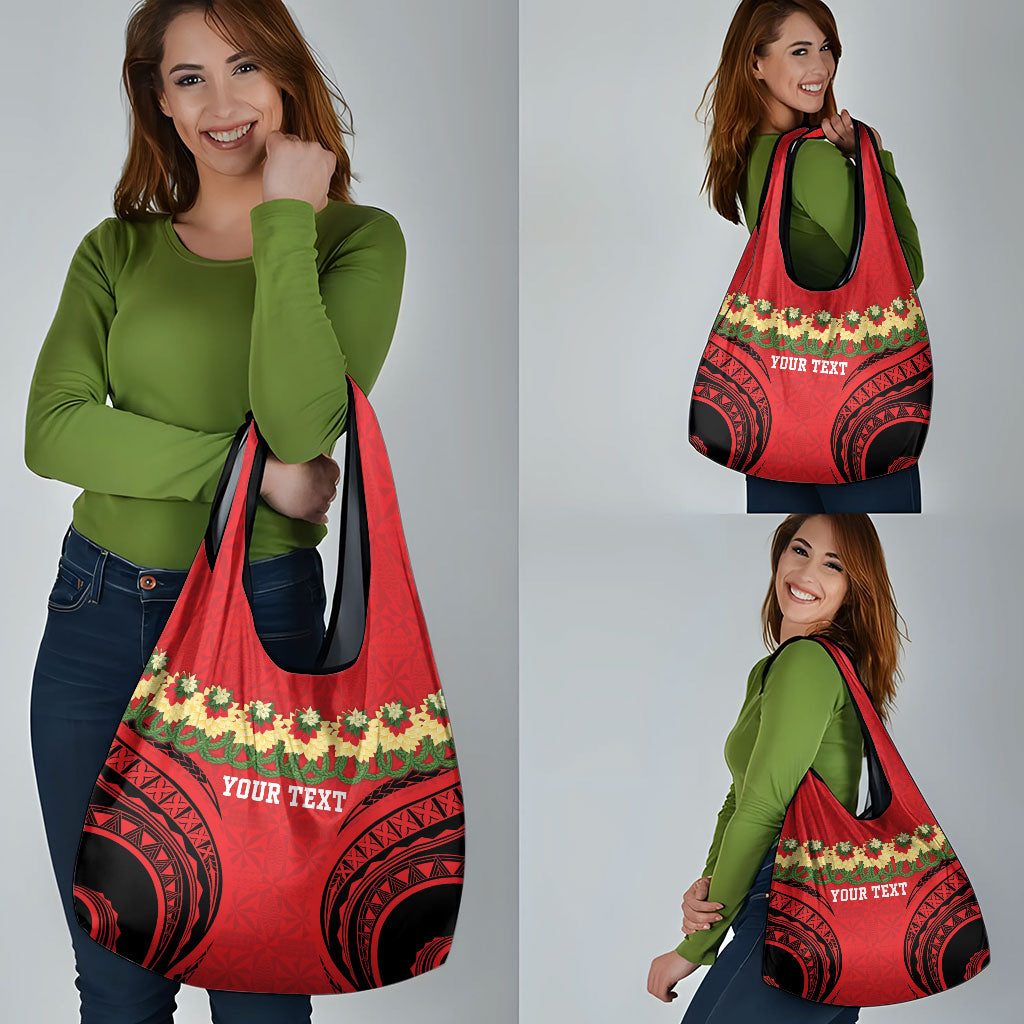 Personalised Red Tonga Ngatu Kahoa Lei Grocery Bag LT14 - Polynesian Pride
