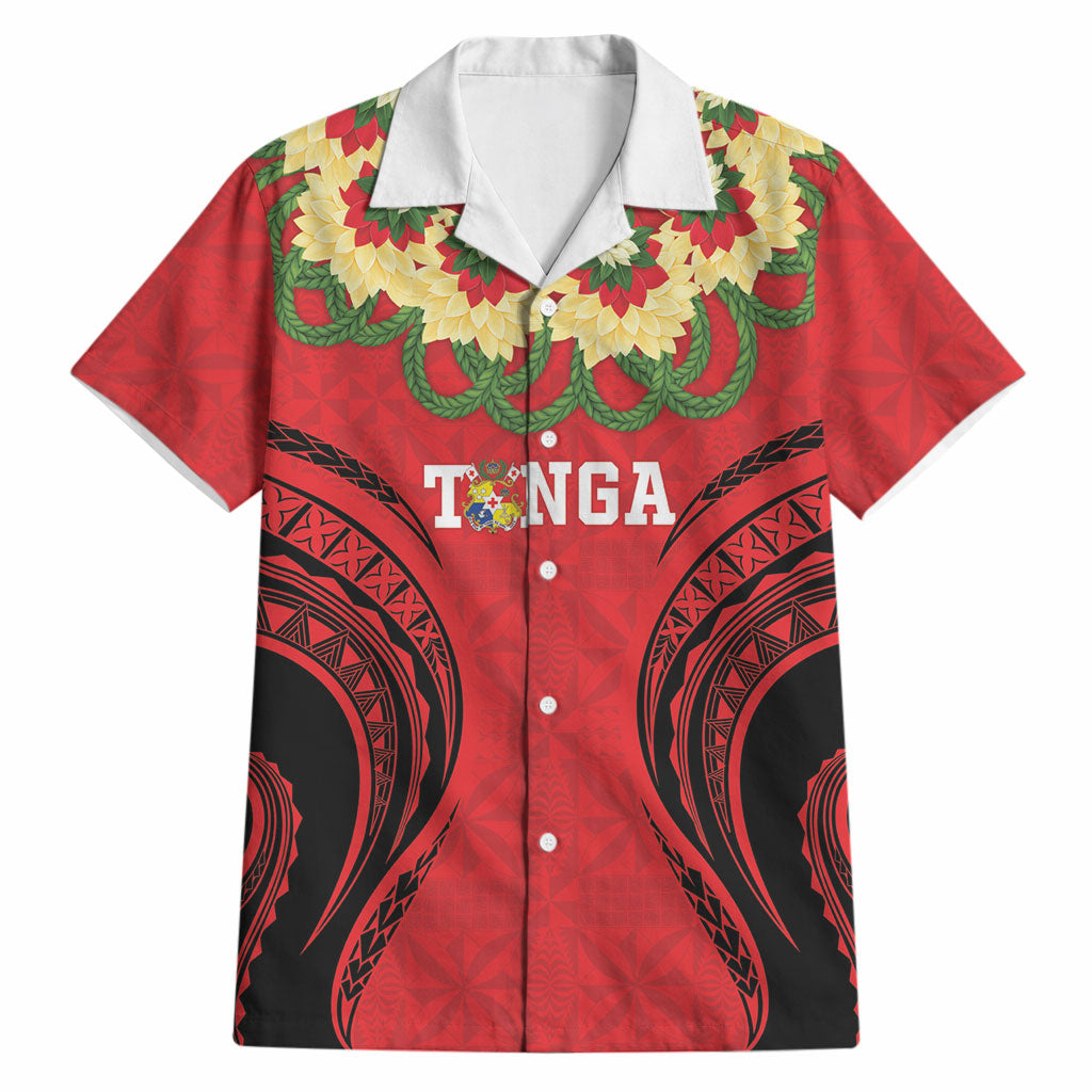 Personalised Red Tonga Ngatu Kahoa Lei Hawaiian Shirt LT14 Red - Polynesian Pride