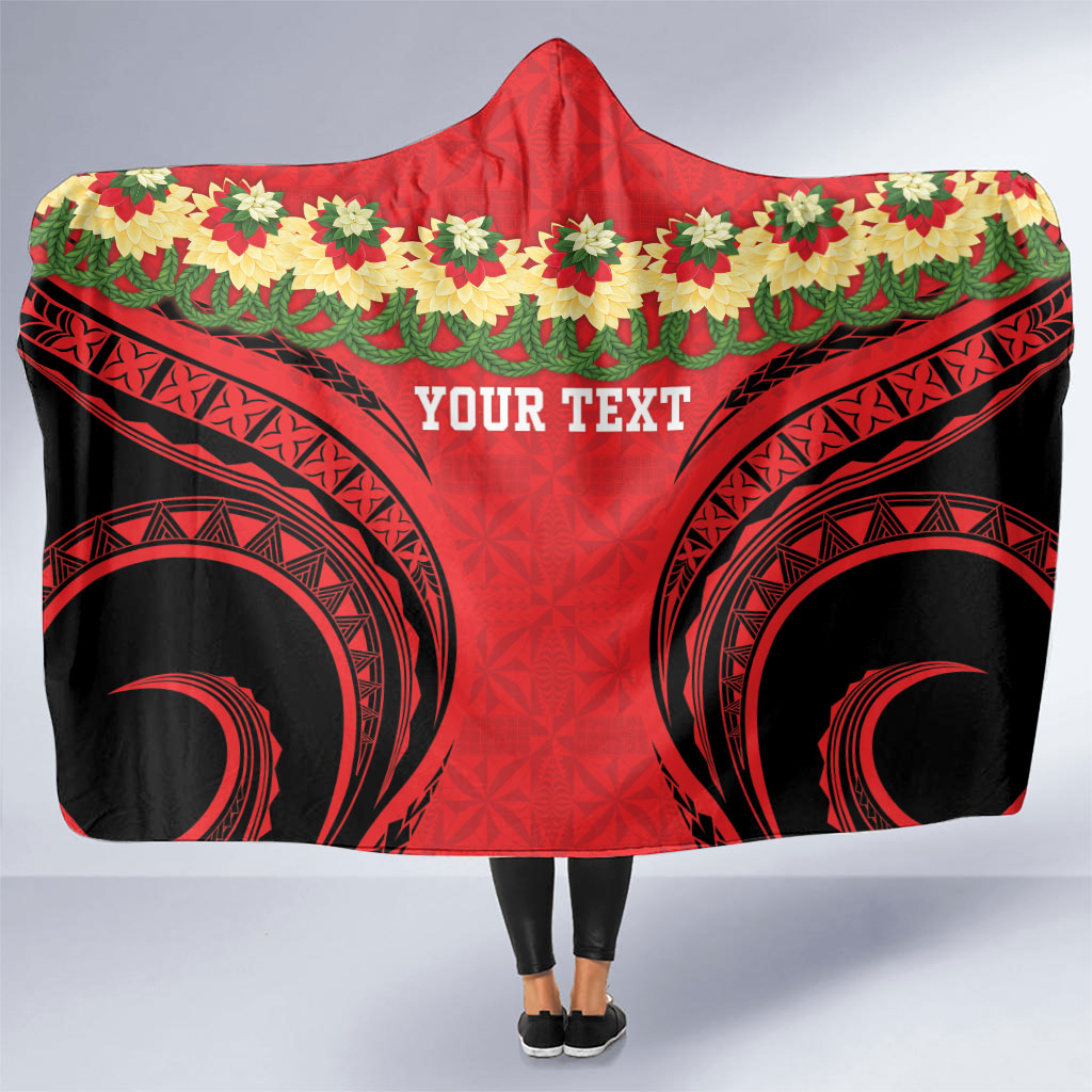Personalised Red Tonga Ngatu Kahoa Lei Hooded Blanket LT14 One Size Red - Polynesian Pride