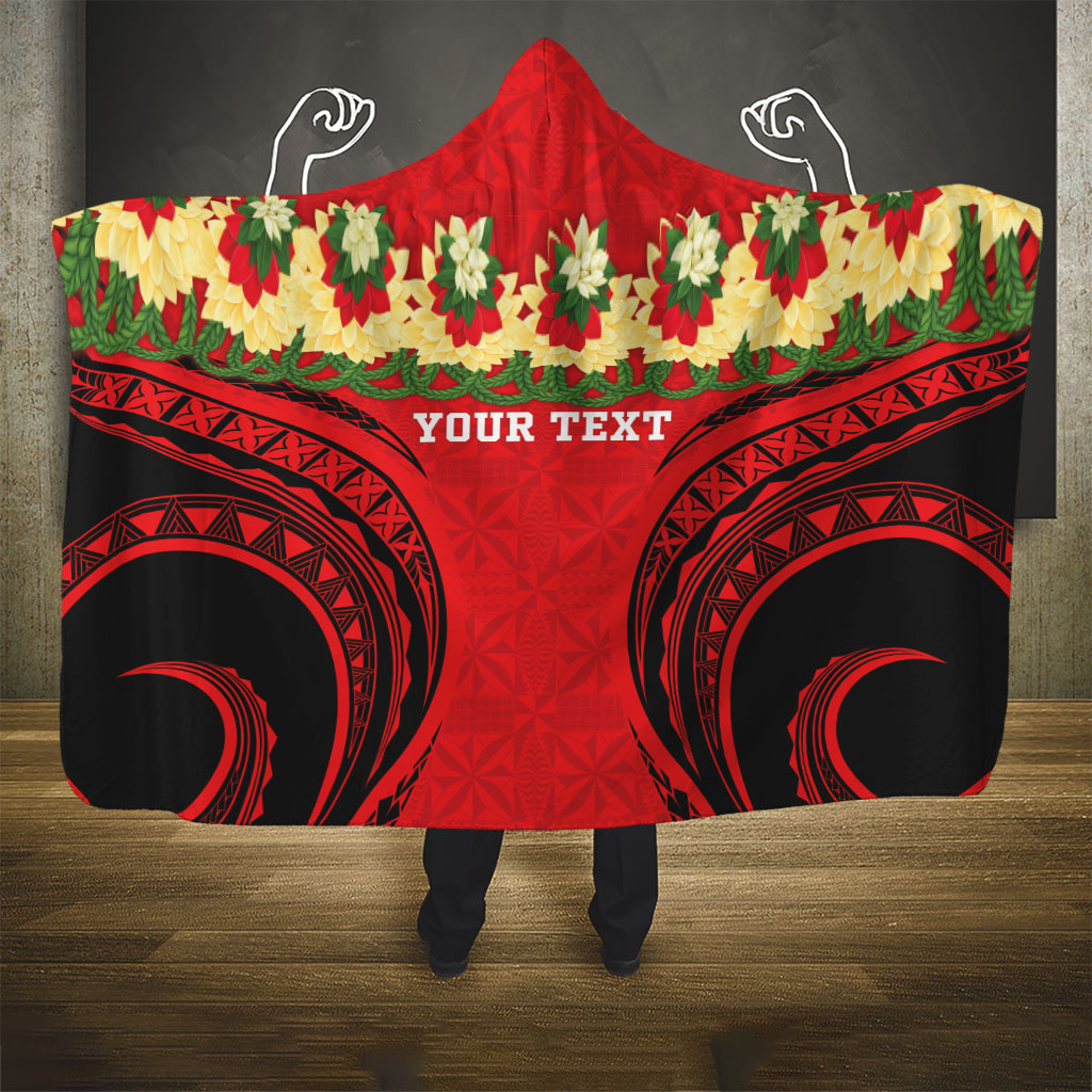 Personalised Red Tonga Ngatu Kahoa Lei Hooded Blanket LT14 - Polynesian Pride