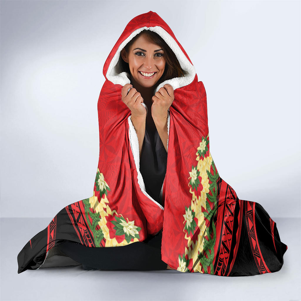 Personalised Red Tonga Ngatu Kahoa Lei Hooded Blanket LT14 - Polynesian Pride
