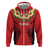 Personalised Red Tonga Ngatu Kahoa Lei Hoodie LT14 Zip Hoodie Red - Polynesian Pride