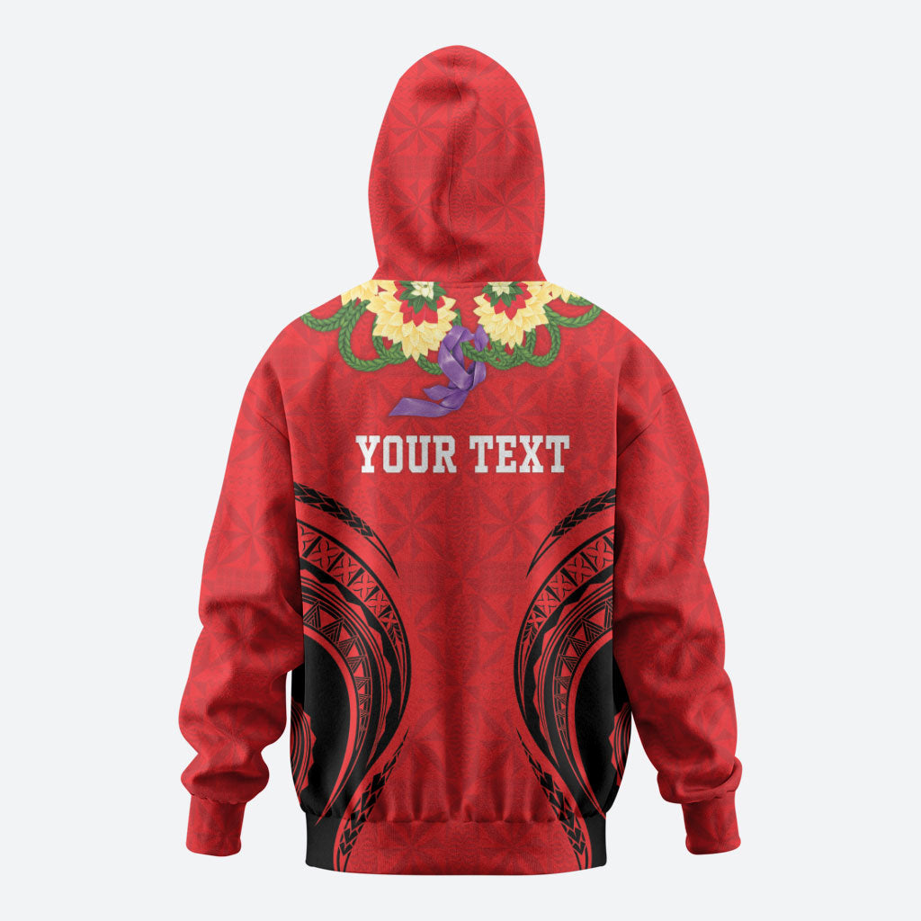 Personalised Red Tonga Ngatu Kahoa Lei Hoodie LT14 - Polynesian Pride