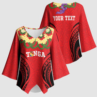 Personalised Red Tonga Ngatu Kahoa Lei Kimono Sleeve Blouse LT14 - Polynesian Pride