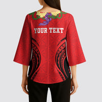 Personalised Red Tonga Ngatu Kahoa Lei Kimono Sleeve Blouse LT14 - Polynesian Pride