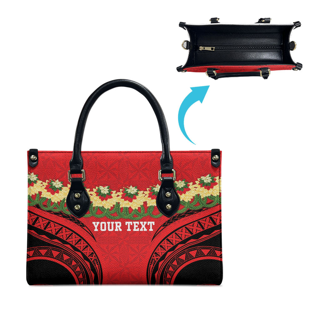 Personalised Red Tonga Ngatu Kahoa Lei Leather Bag LT14 - Polynesian Pride