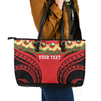 Personalised Red Tonga Ngatu Kahoa Lei Leather Tote Bag LT14 - Polynesian Pride