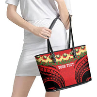 Personalised Red Tonga Ngatu Kahoa Lei Leather Tote Bag LT14 - Polynesian Pride