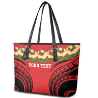 Personalised Red Tonga Ngatu Kahoa Lei Leather Tote Bag LT14 - Polynesian Pride